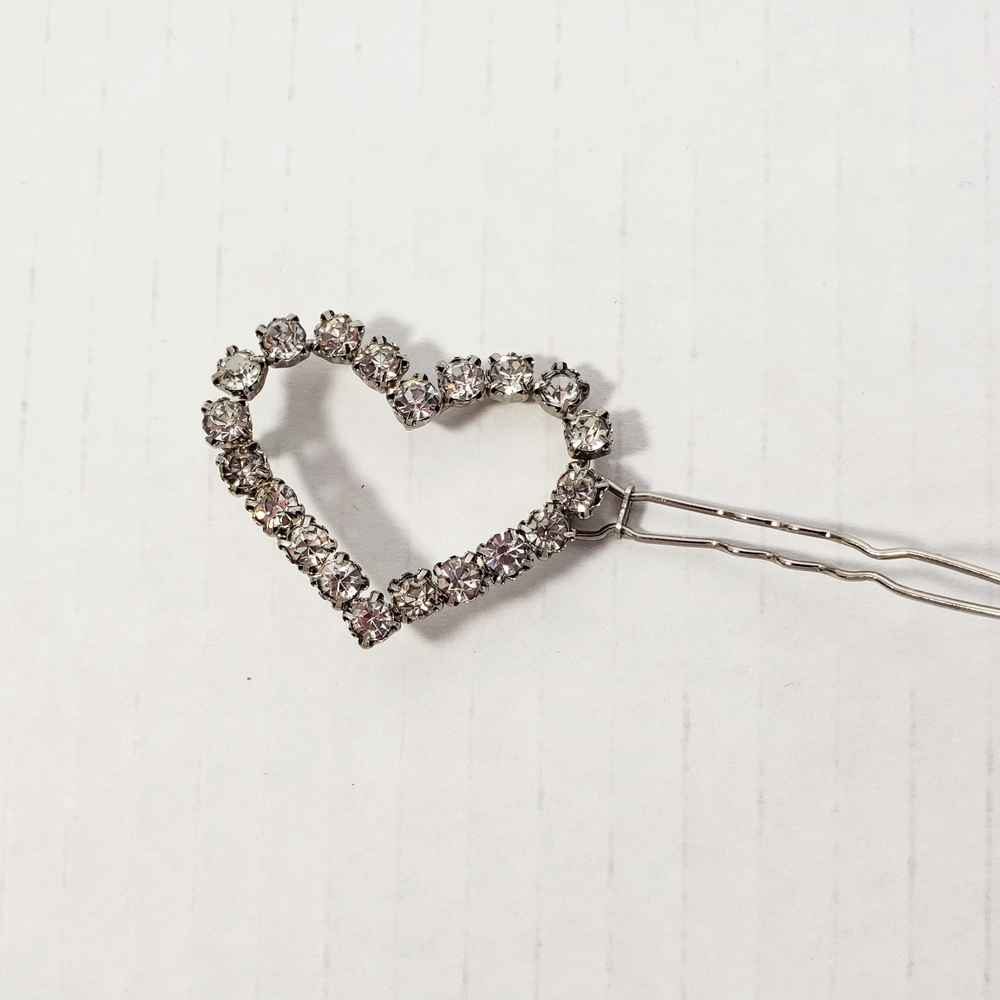 Rhinestone Crystal Heart-Shaped Hair  Barrette Vintage - Picture 4 of 8